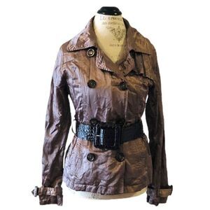 Brown Pleated Spring | Fall Jacket Coat